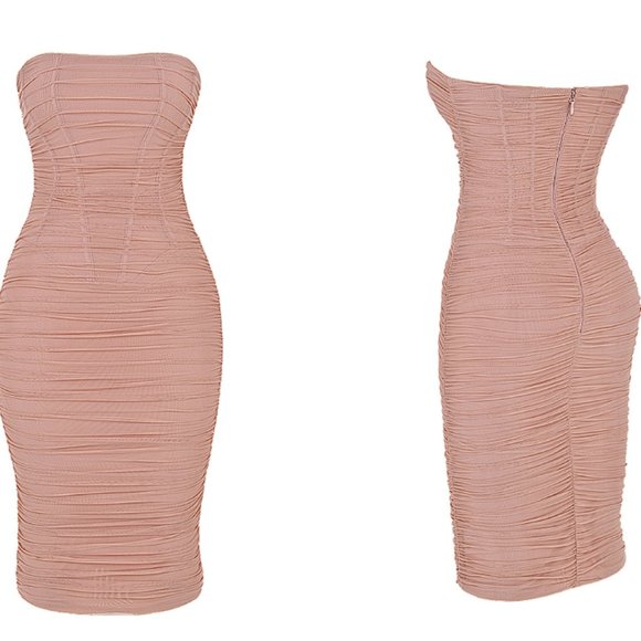 House of CB 'Julianna' Blush Strapless Ruched Midi Dress NWOT - Picture 9 of 12
